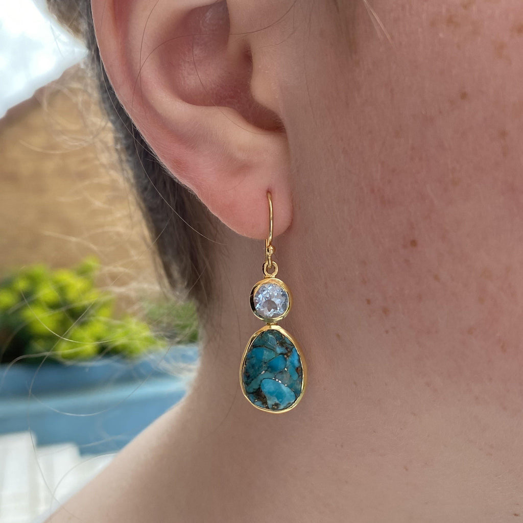 14K Gold Vermeil Copper Turquoise and Topaz Earrings - Earth and Elements Jewellery