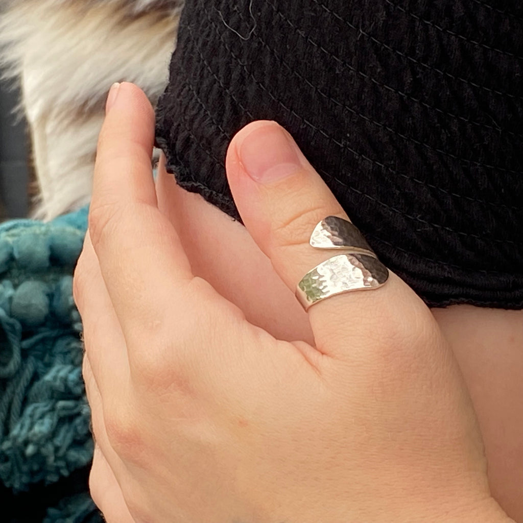 Silver Hammered Wrap Around Ring | Sterling Silver Adjustable Rings
