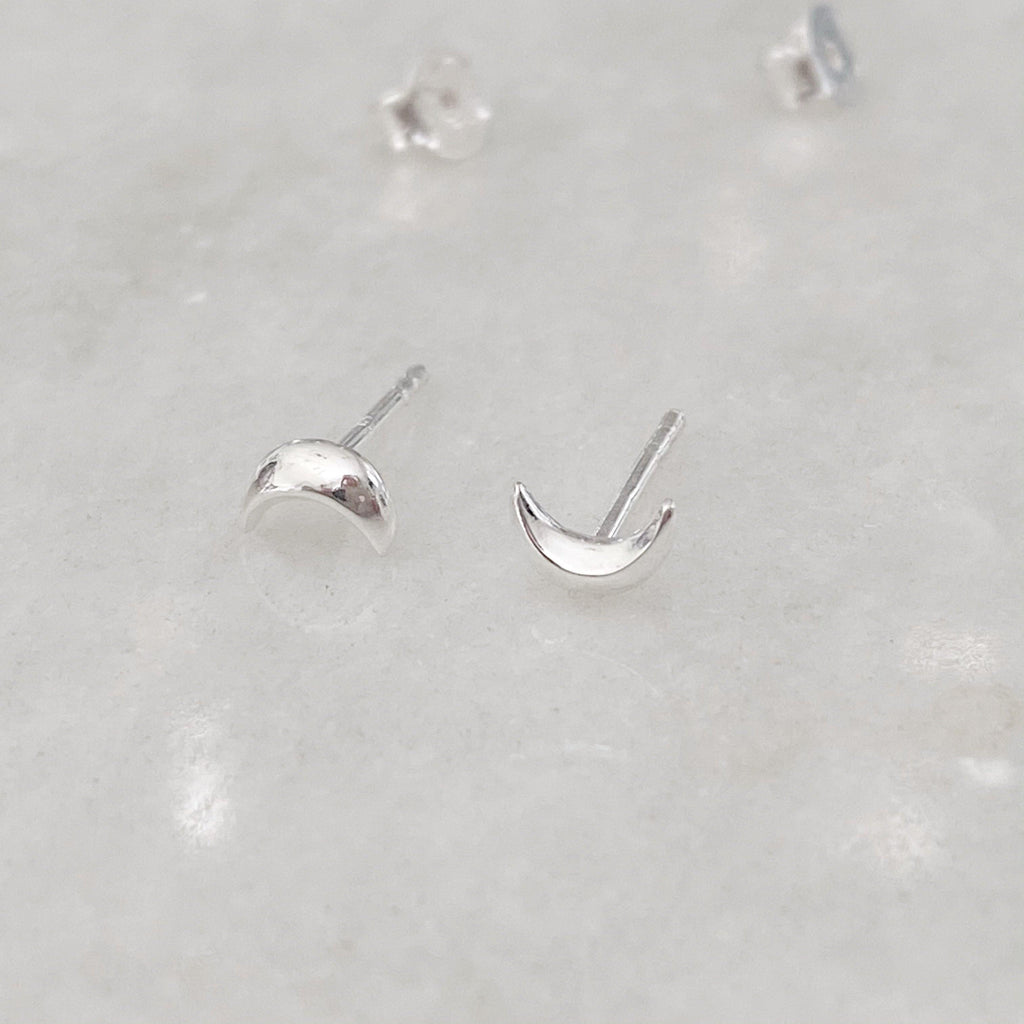 Tiny Silver Moon Crescent Studs -925 Sterling Silver - Earth and Elements Jewellery