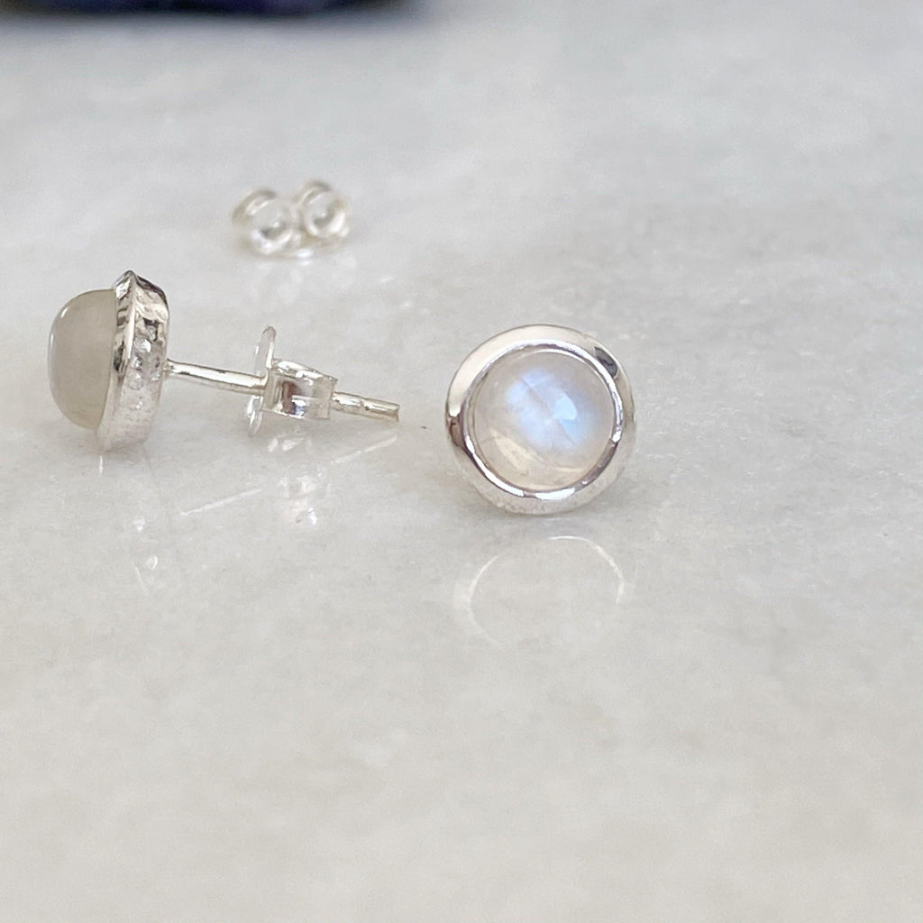 Moonstone Earrings | Rainbow Moonstone Silver Stud Earrings uk