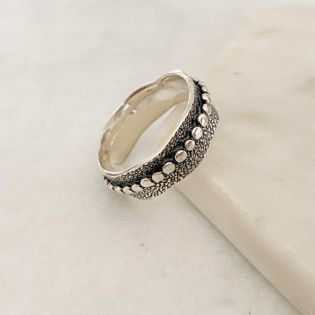 Dot Detail Oxidised Silver Ring | Boho Silver Jewellery