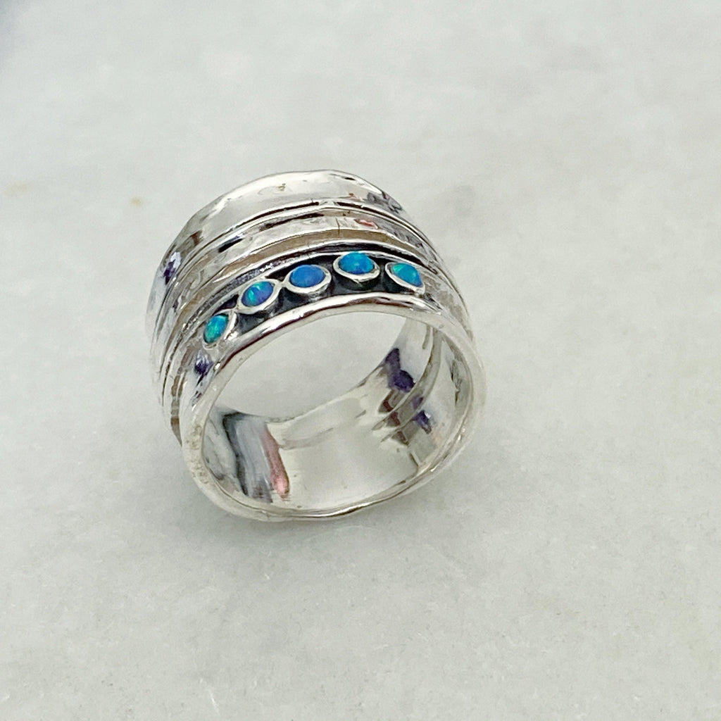 Astral Blue Opal Silver Ring | Chunky Silver Opal Ring