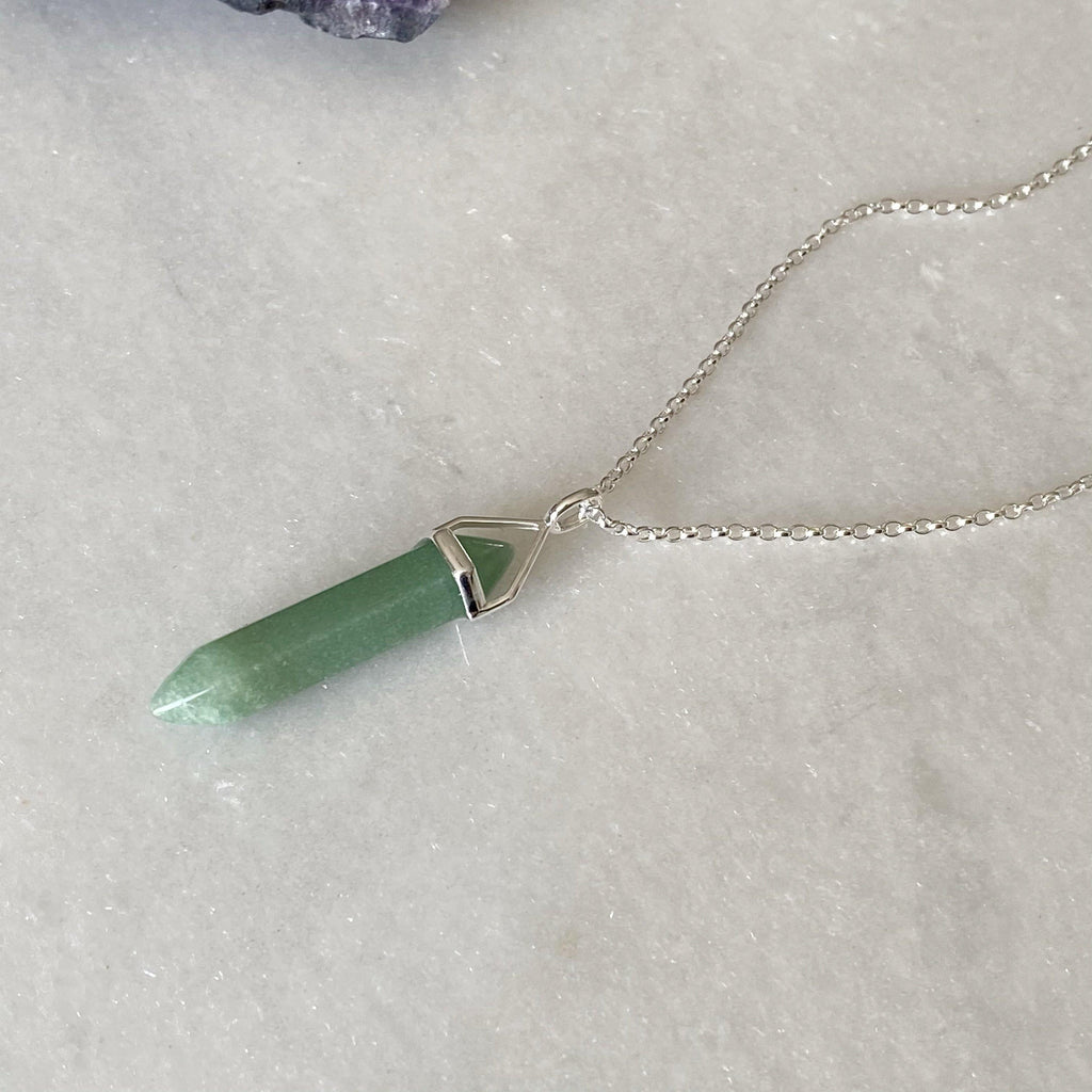 Prosperity Healing Crystal Necklace - Aventurine- Crystal Point Necklace