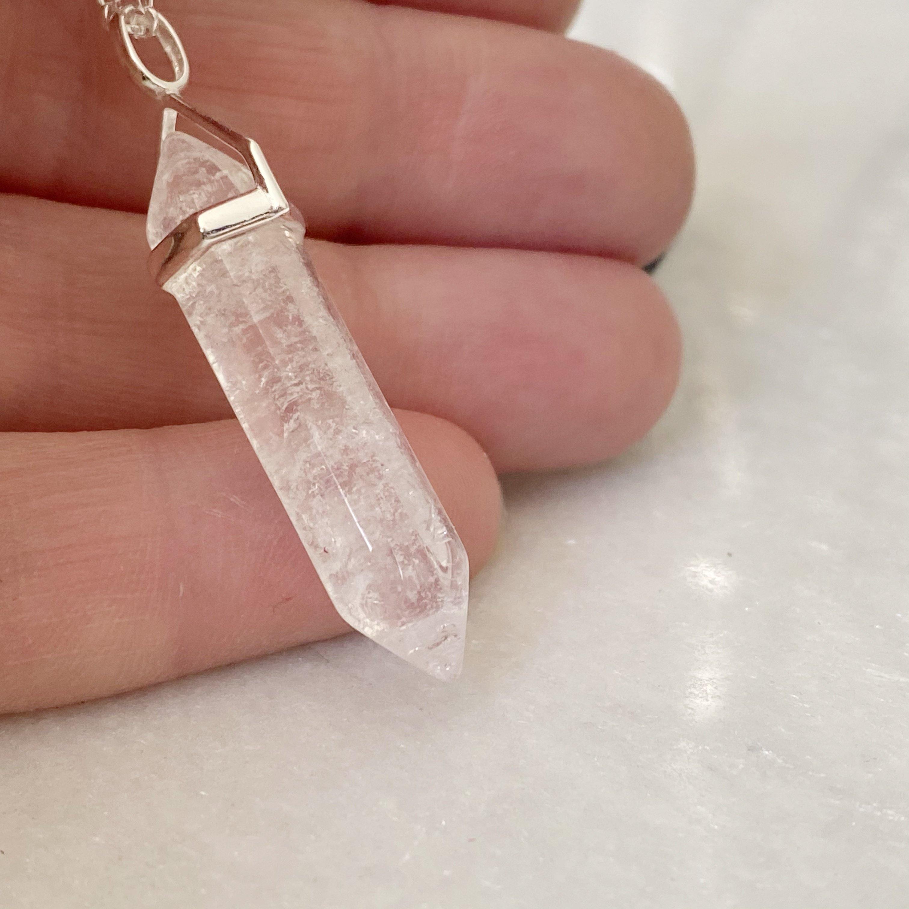 clear quartz crystal shield necklace- unique star chain- handcrafted gold/  silver electroformed chunky crystal pendant – Buddha Blossom Jewels