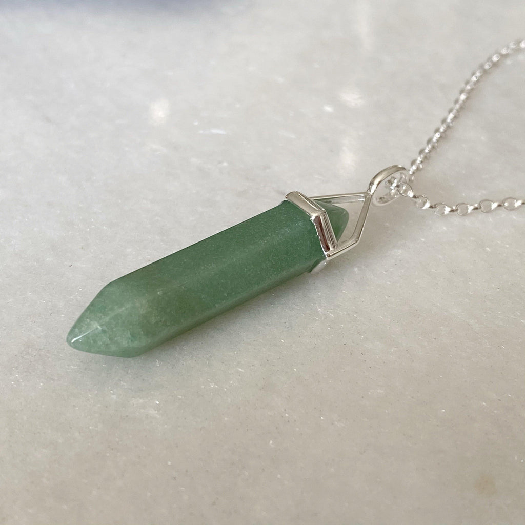 Prosperity Healing Crystal Necklace - Aventurine- Crystal Point Necklace