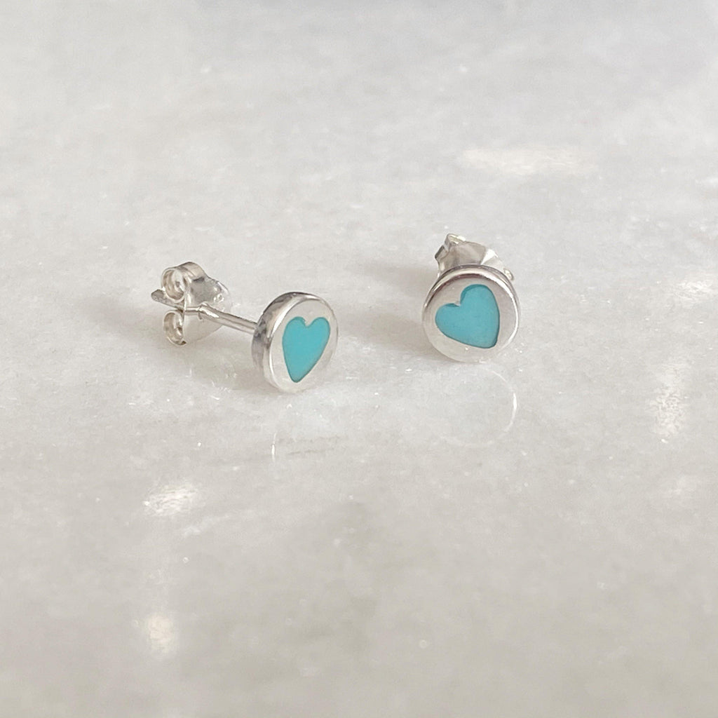 Turquoise Inset Heart Studs | Turquoise Stud Earrings uk