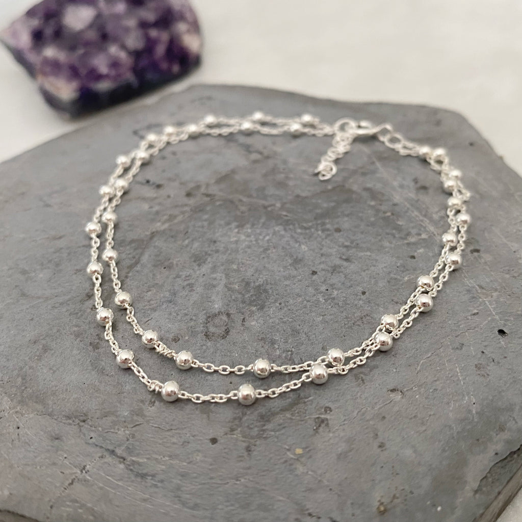 Layered Silver Ball Anklet | Summer Beach Jewellery