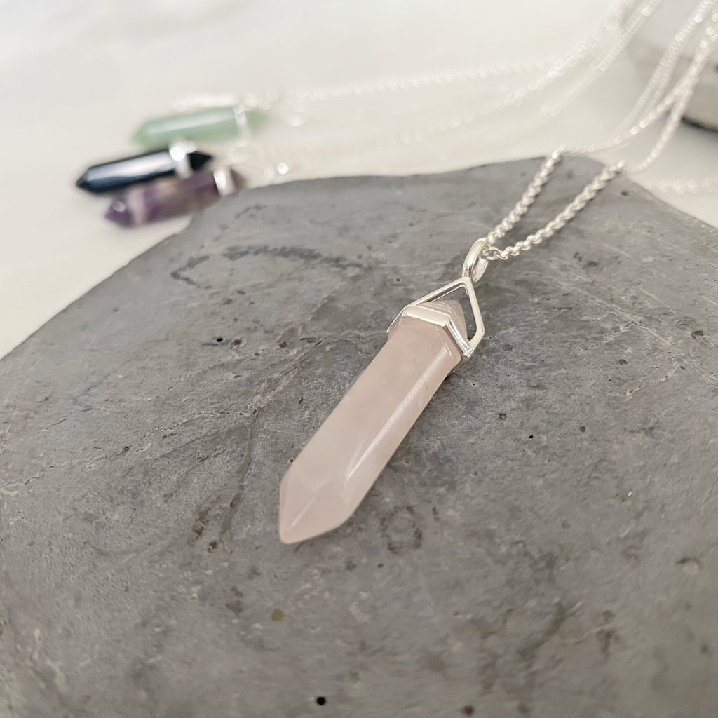 LOVE Healing Crystal Necklace - Rose Quartz Sterling Silver Point necklace