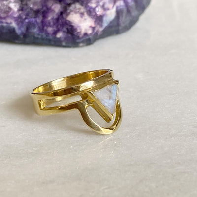 Trikona Moonstone Ring | Sacred Geometric Jewellery | Earth and Elements Jewellery