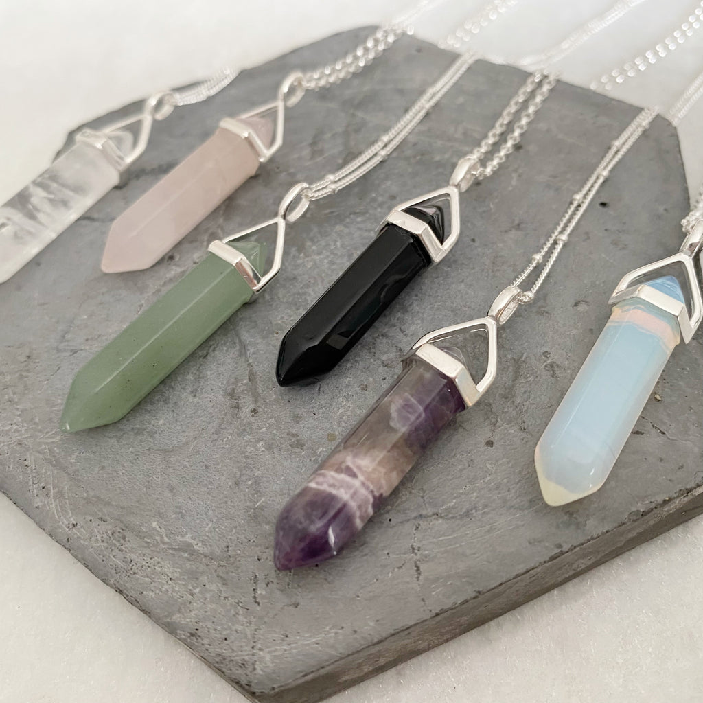 LOVE Healing Crystal Necklace - Rose Quartz Sterling Silver Point necklace