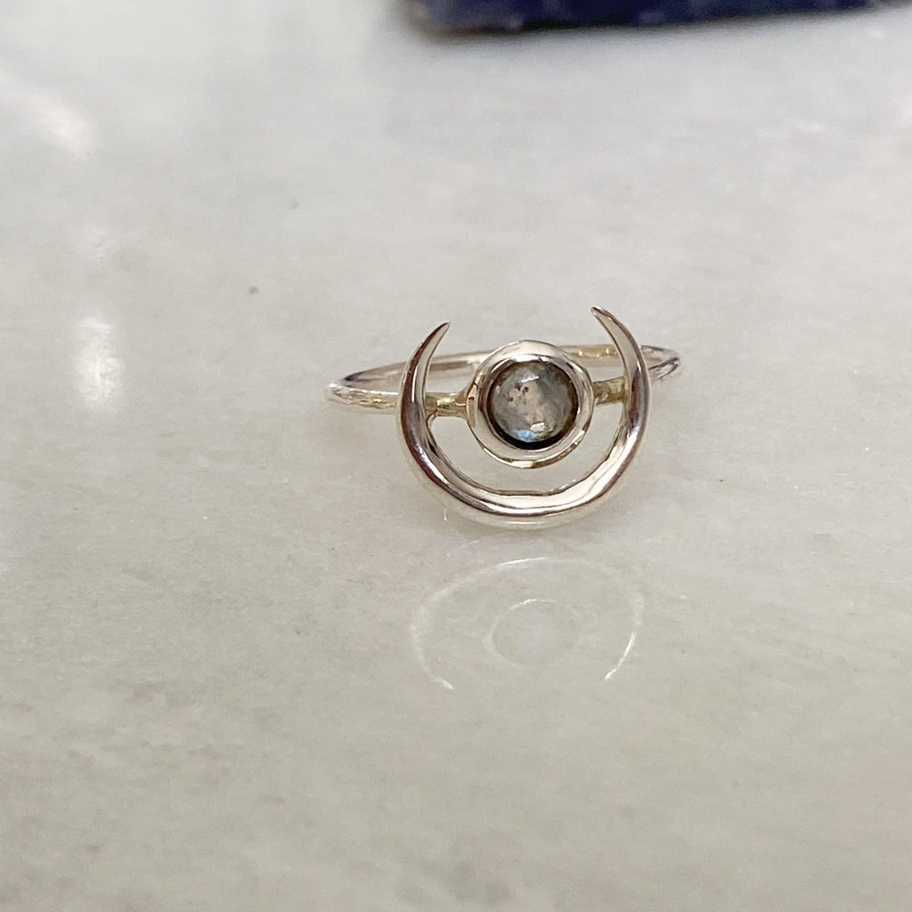  Crescent Horn Moonstone Ring -Sterling Silver Lunar Rings