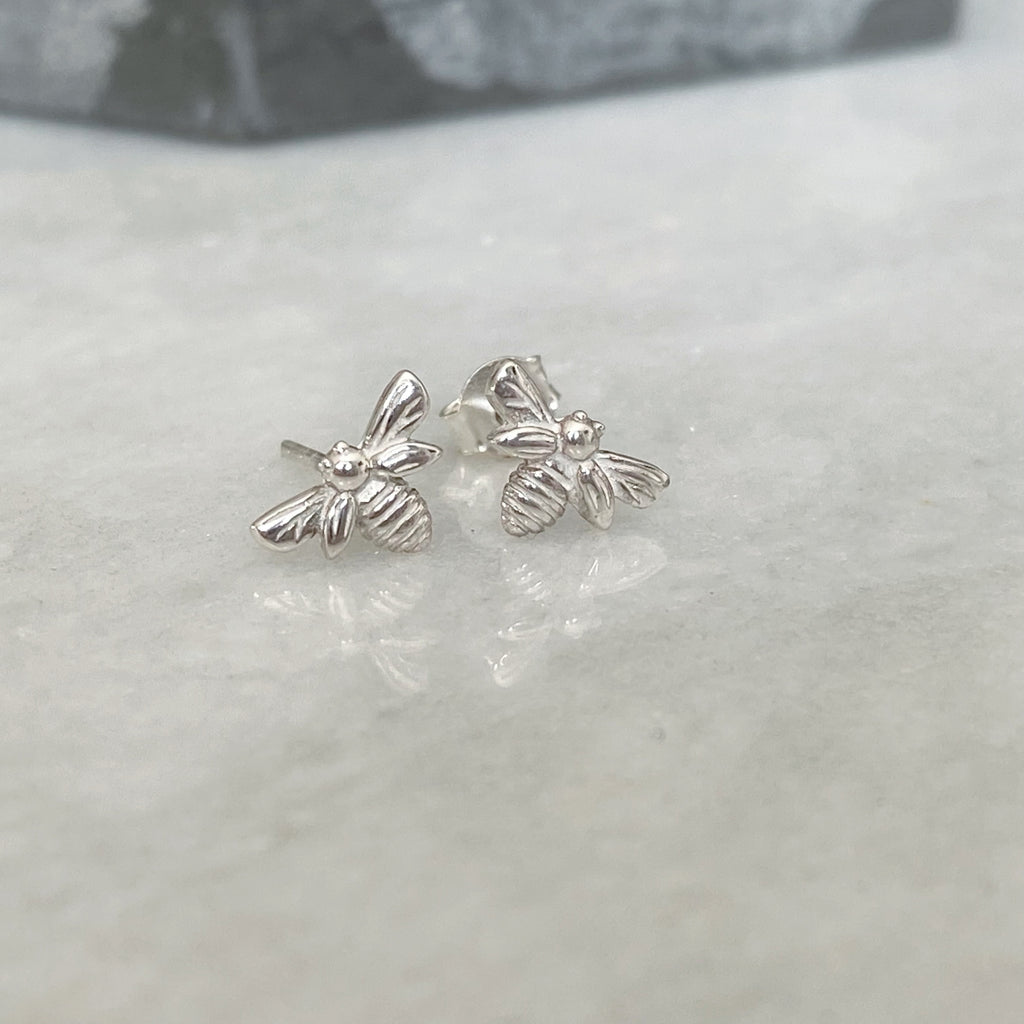 Tiny Silver Bee Studs | Sterling Silver Bumble Bee Earrings