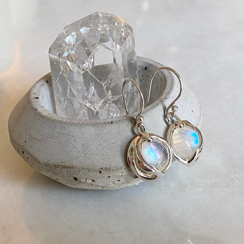 Beautiful 925 Sterling Silver Moonstone Ladies Round Drop Dangle Earrings | Gemstone Jewellery | Gift Jewelry | Gemstone Earrings