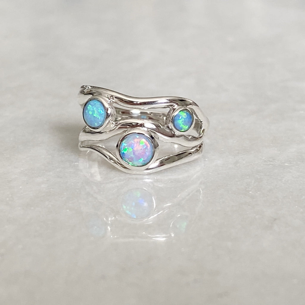 Blue Opal Sterling Silver Ring | Opal Jewellery UK