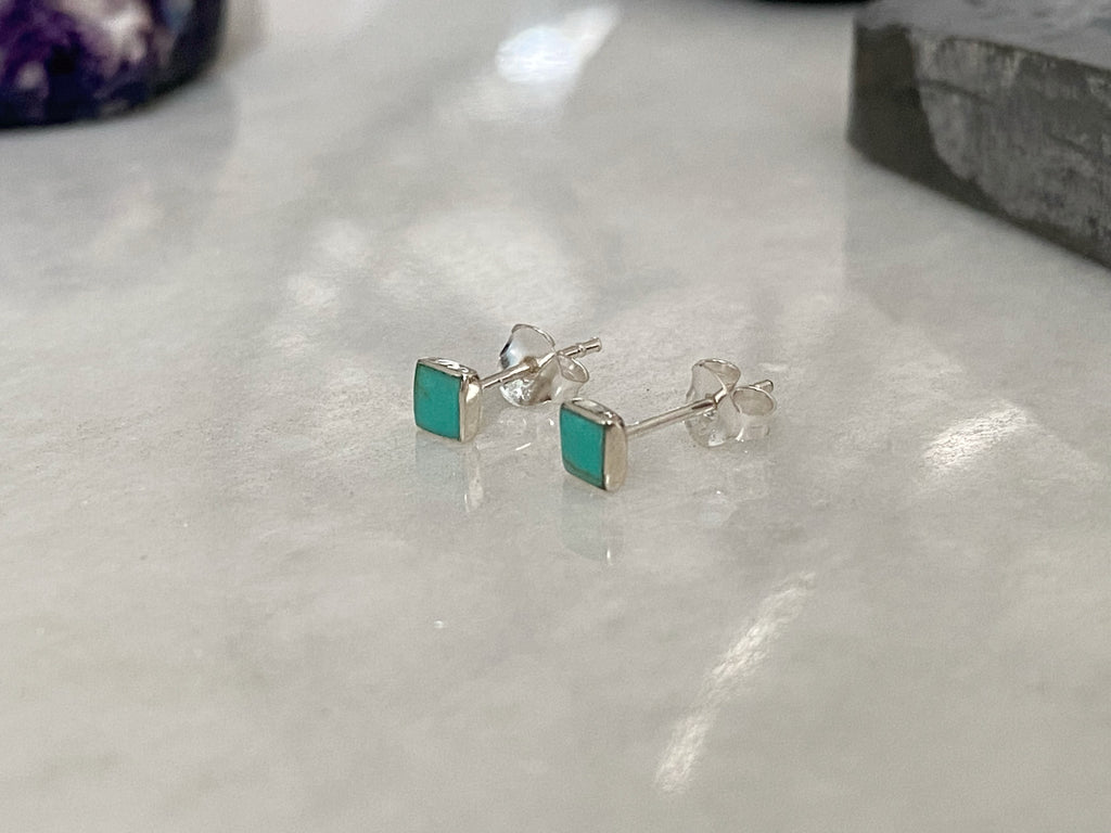 Turquoise Stud Earrings  | Dainty Sterling Silver Studs