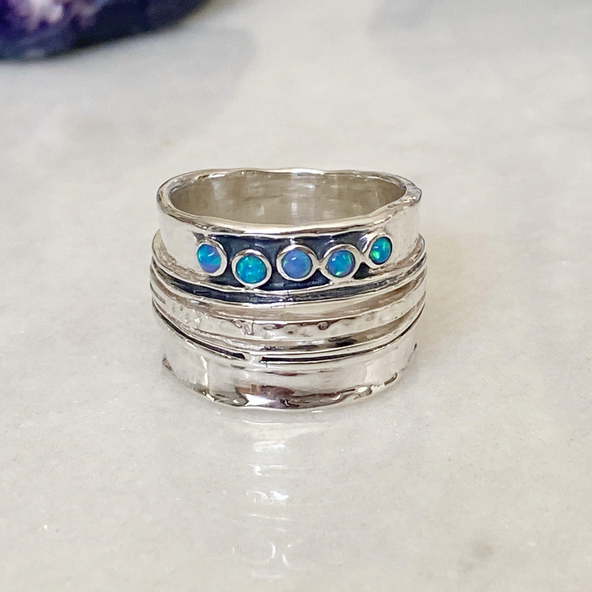 Astral Blue Opal Silver Ring Chunky Silver Opal Ring