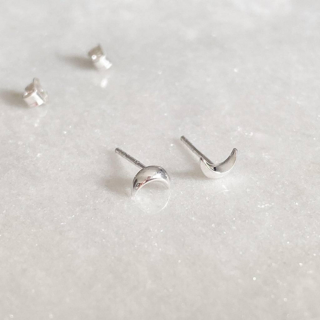 Tiny Silver Moon Crescent Studs -925 Sterling Silver - Earth and Elements Jewellery