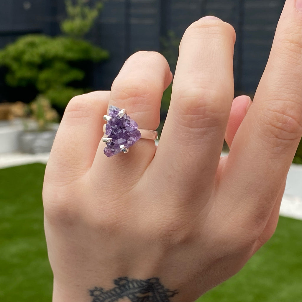 Oval amethyst ring with diamond surround and to the shoulders | Michael  Platt