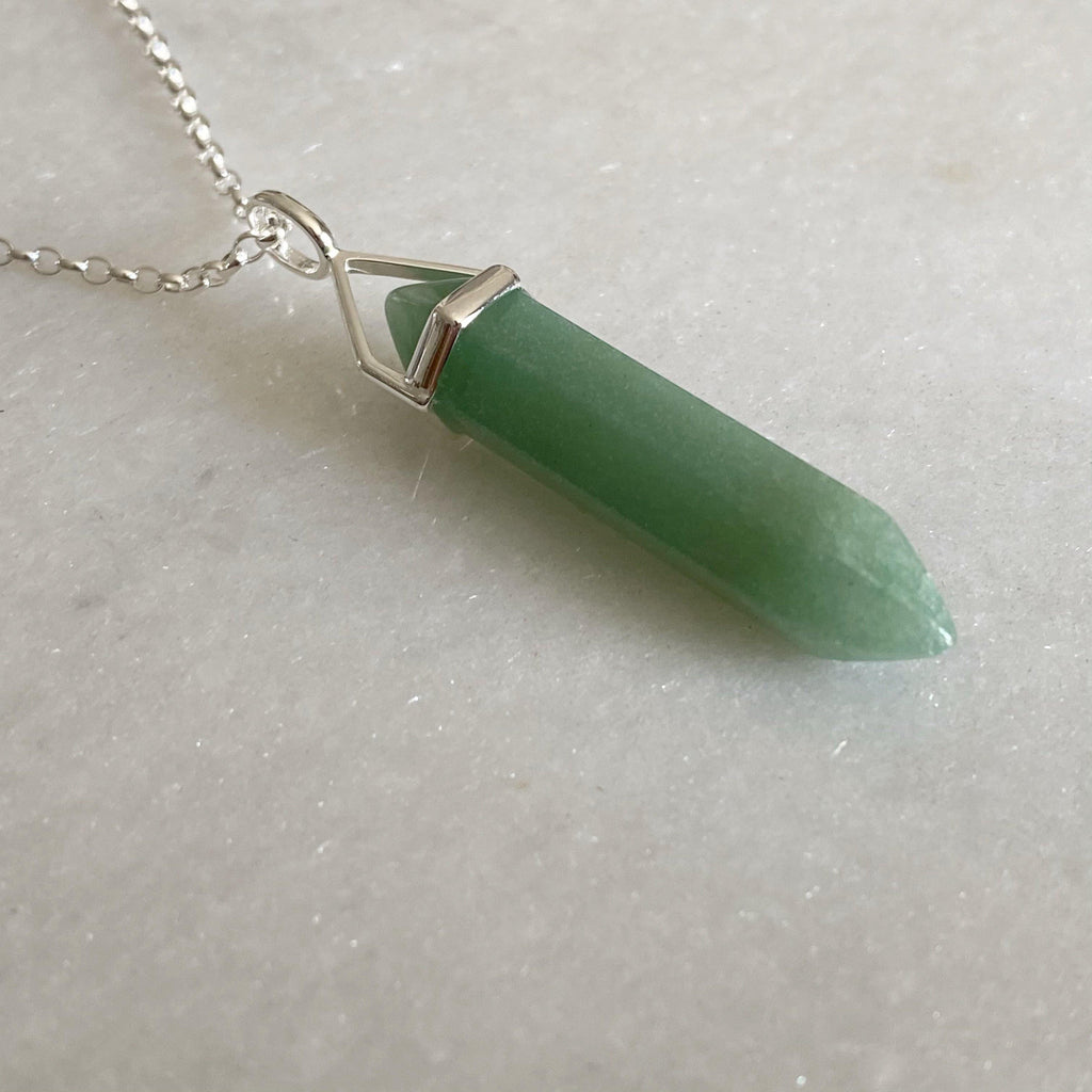 Prosperity Healing Crystal Necklace - Aventurine- Crystal Point Necklace