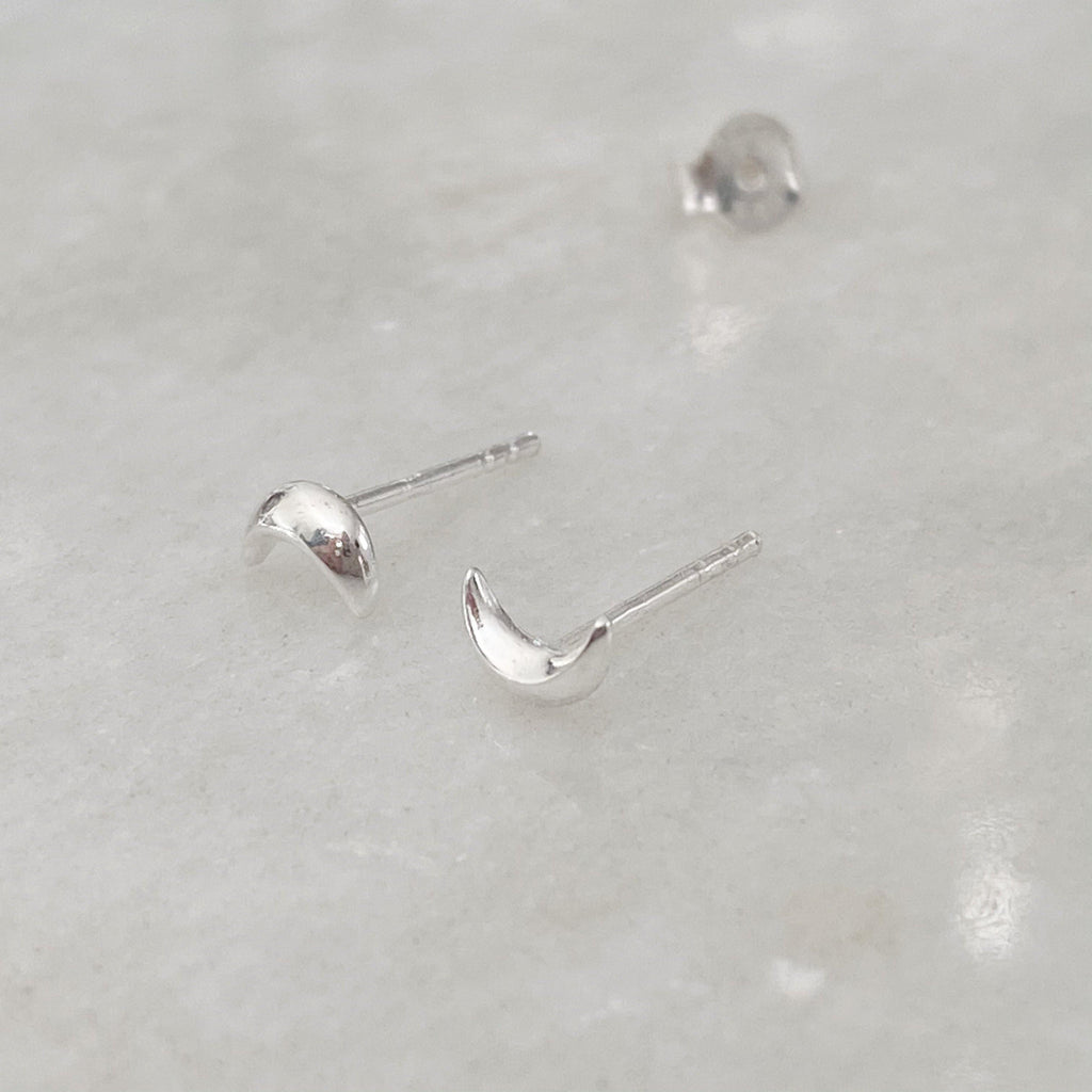 Tiny Silver Moon Crescent Studs -925 Sterling Silver - Earth and Elements Jewellery