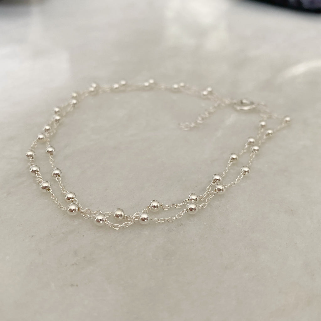 Layered Silver Ball Anklet | Summer Beach Jewellery