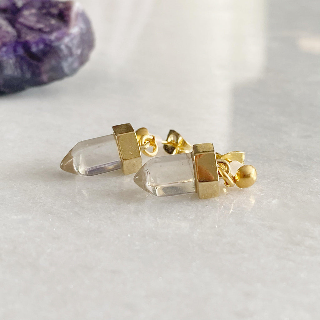 Quartz Crystal Post Earrings -Gold - Earth and Elements Jewellery