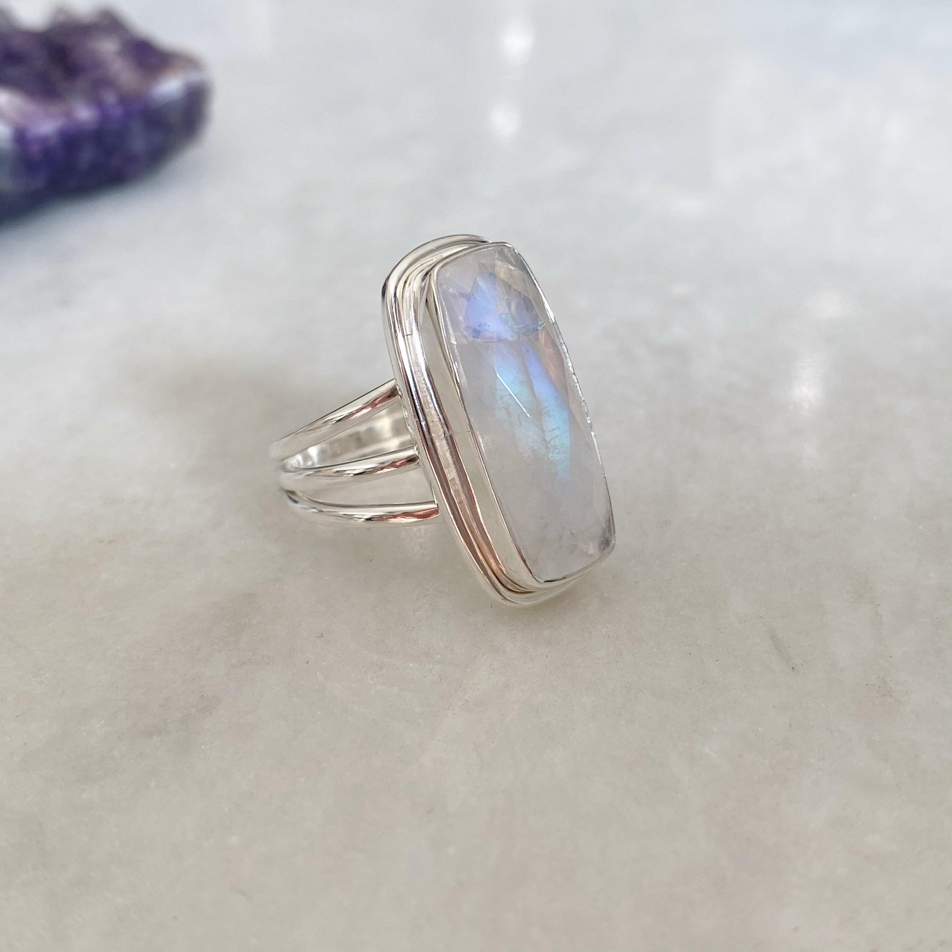 thumbnail image 2 of 925 Sterling Silver Natural Moonstone Ring – Ladies Blue Moonstone, Bezel Set, Faris Jewels 2 of 3