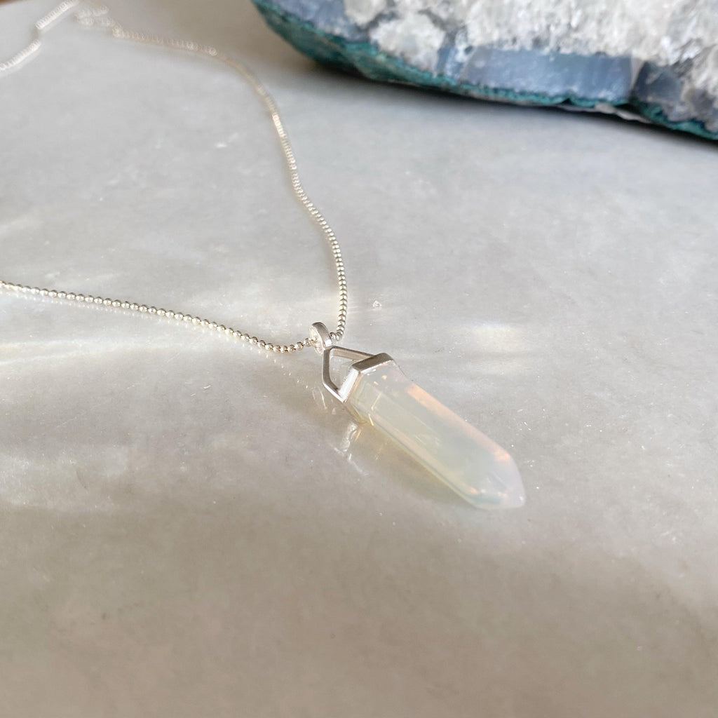 Strength Healing Crystal Necklace - Opalite -Crystal Point Necklaces