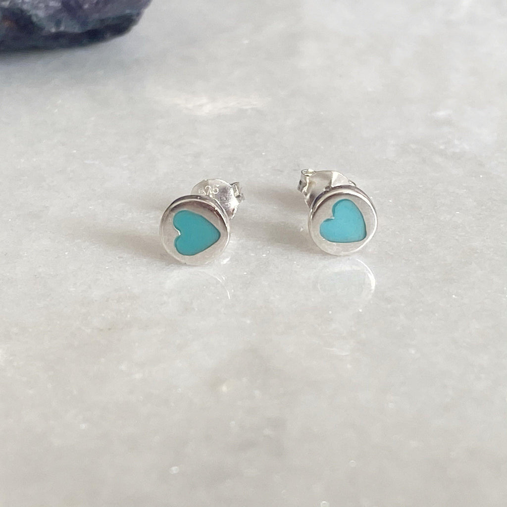 Turquoise Inset Heart Studs | Turquoise Stud Earrings uk