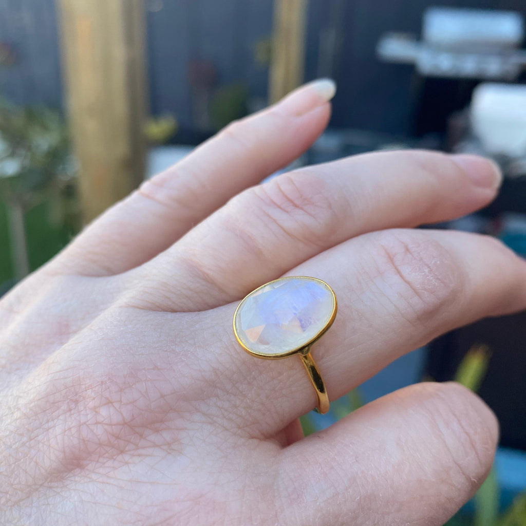 Rainbow Moonstone Gold Ring - Earth and Elements Jewellery