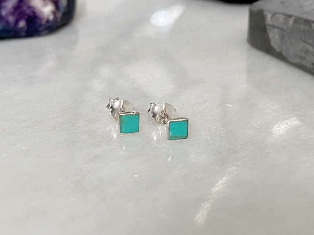 Turquoise Stud Earrings  | Dainty Sterling Silver Studs