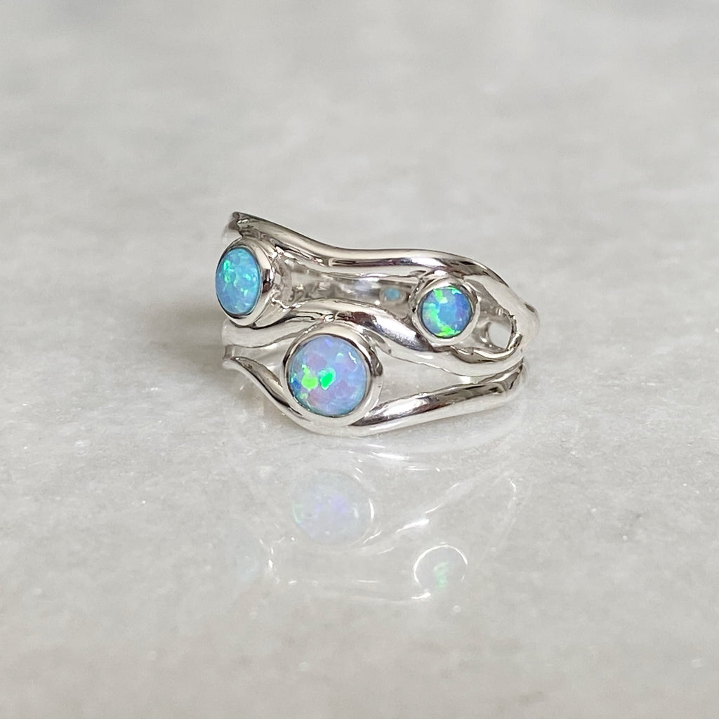 Blue Opal Sterling Silver Ring | Opal Jewellery UK