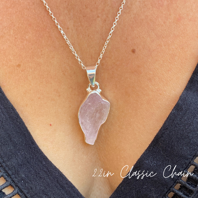 Uncut Kunzite Pendant Necklace | Rose Quartz Roughcut Gemstone Necklace