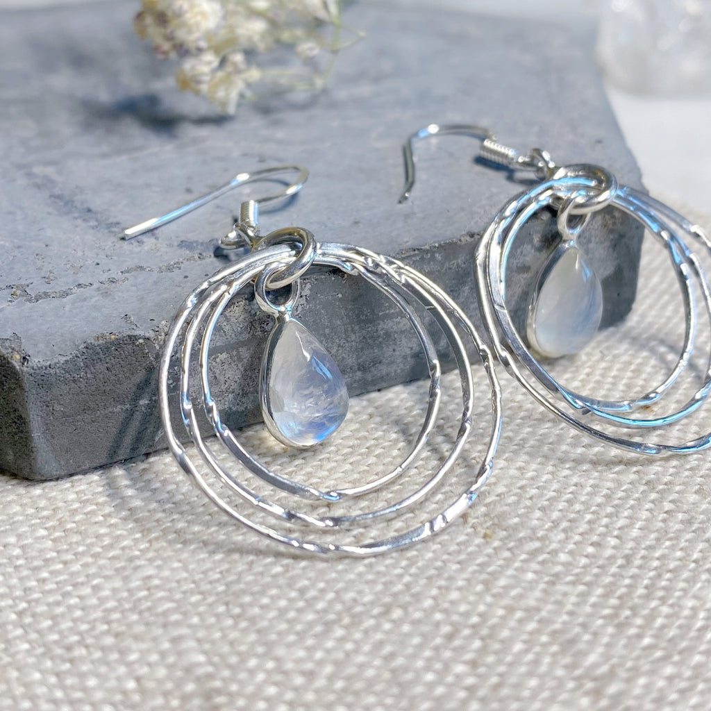 Eleri Teardrop Gemstone Hoop Earrings -MOONSTONE - Silver Earrings