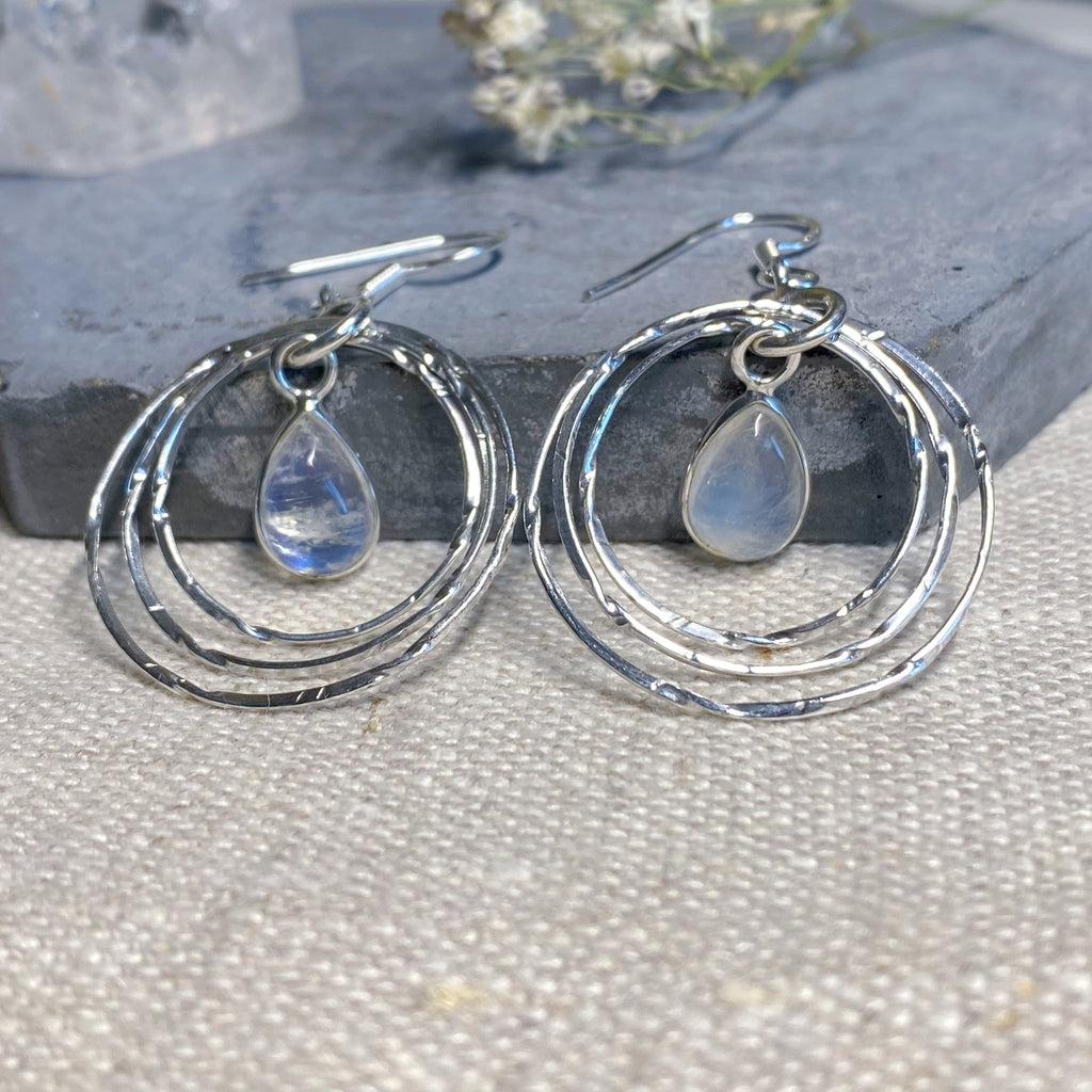 Eleri Teardrop Gemstone Hoop Earrings -MOONSTONE - Silver Earrings