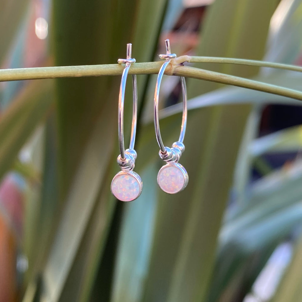 Mini Opal Silver Hoop Earrings | Sterling Silver White Opal Jewellery