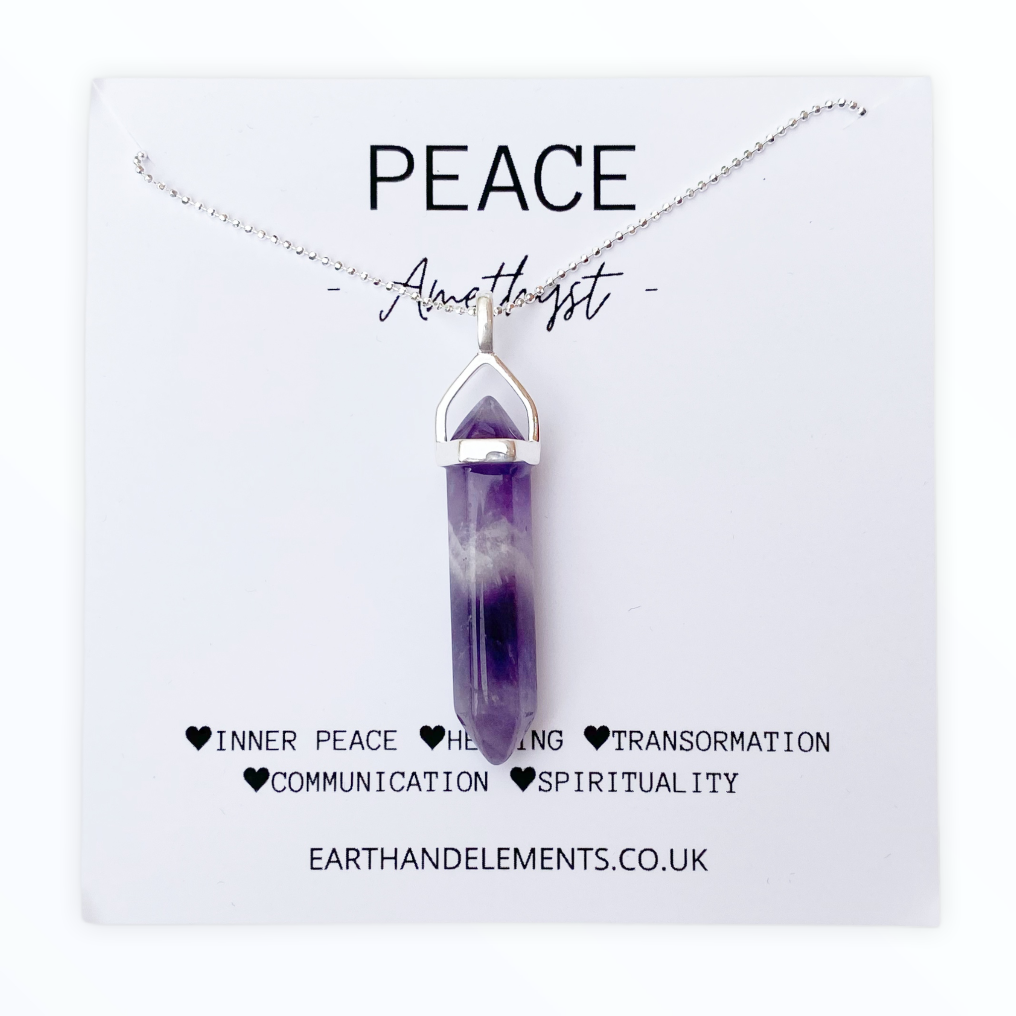 Peace Healing Crystal Necklace Amethyst Crystal Point Pendant