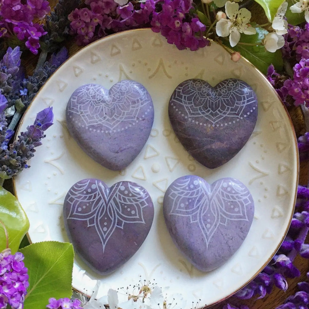 RARE Lavender Jade Crystal -Etched Heart | Online Crystal shop