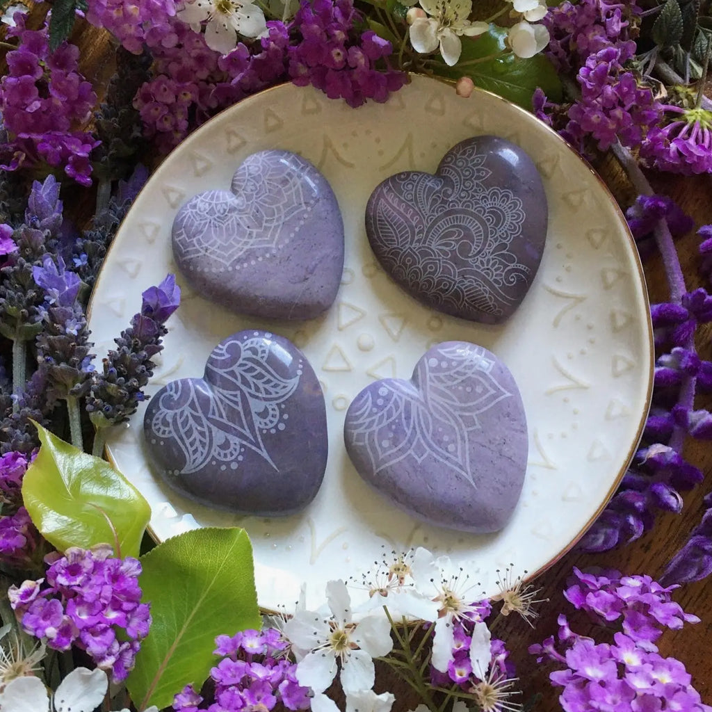 RARE Lavender Jade Crystal -Etched Heart | Online Crystal shop