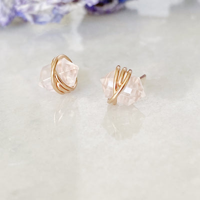 Rose Quartz Pike Studs | Rose Gold Earrings | Earth and Elements