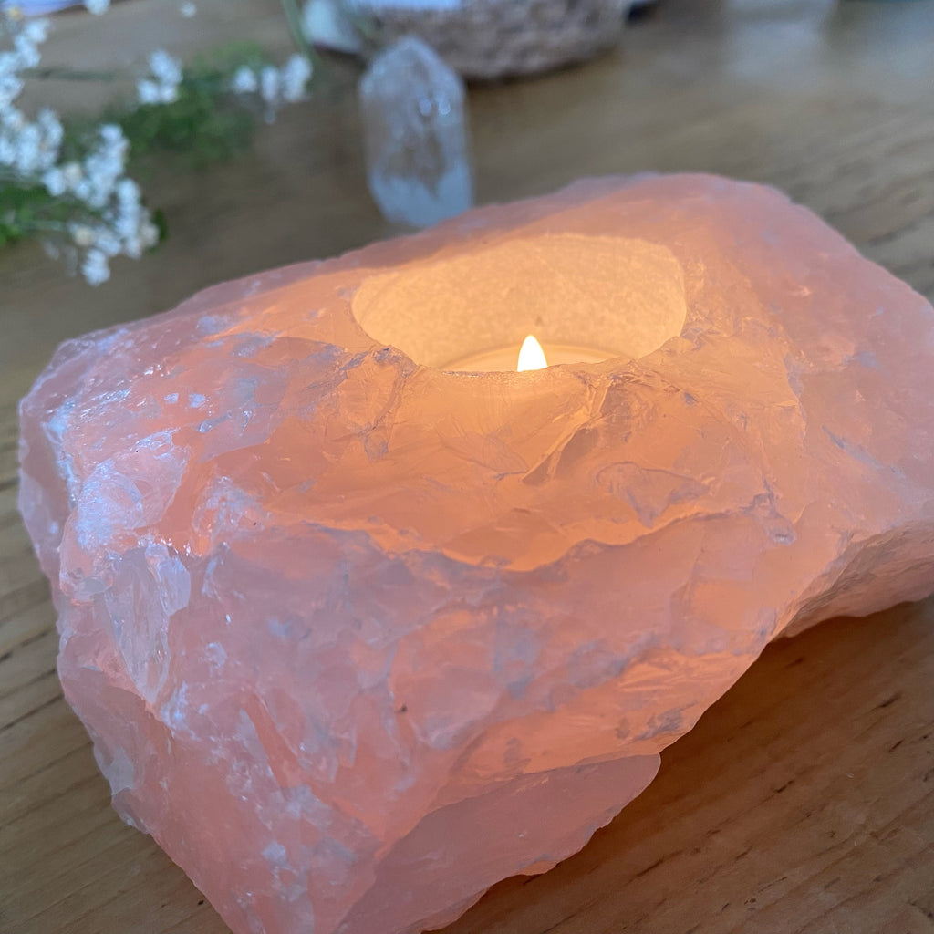 Rose Quartz Crystal Candle Holder | Natural Crystal Candel