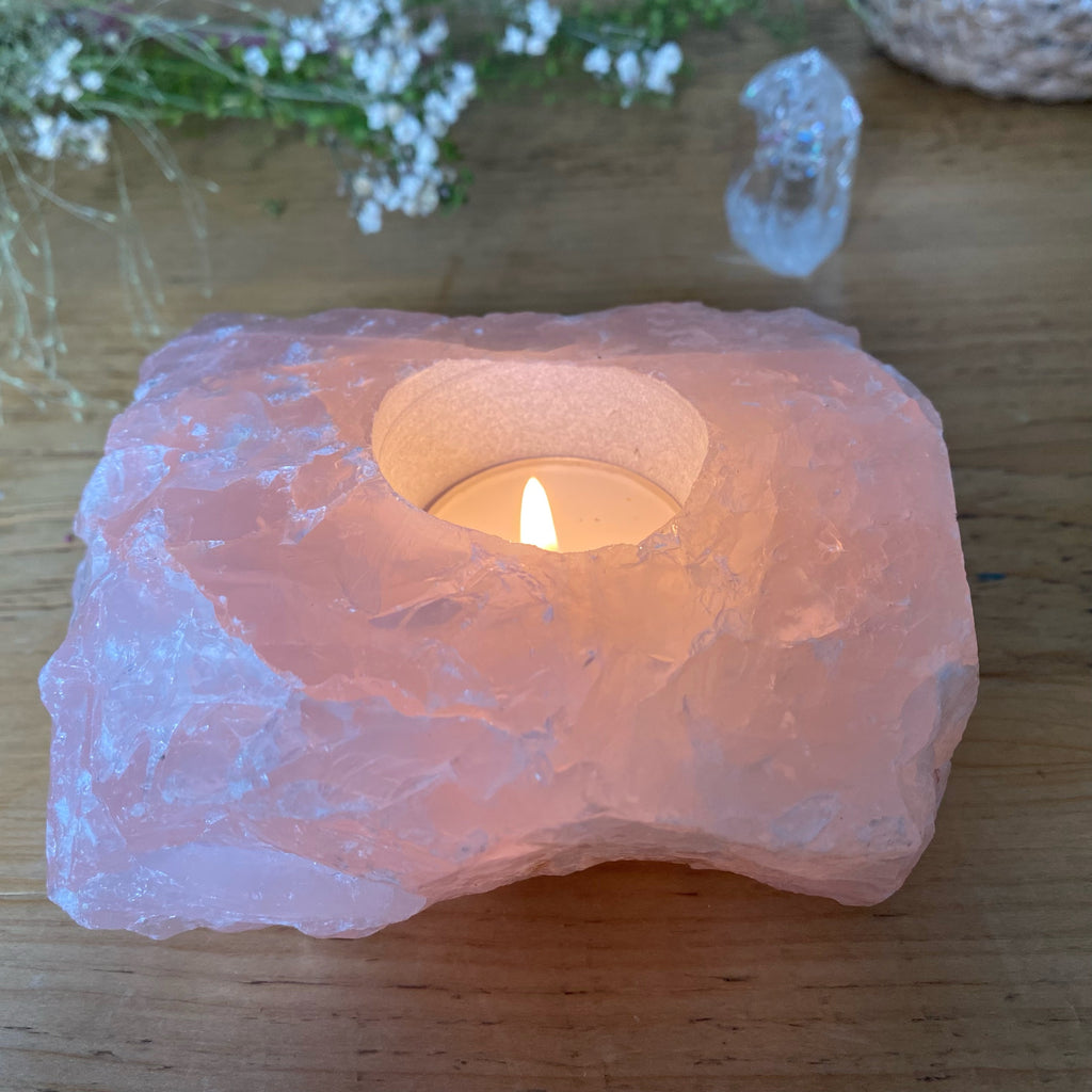 Rose Quartz Crystal Candle Holder | Natural Crystal Candle