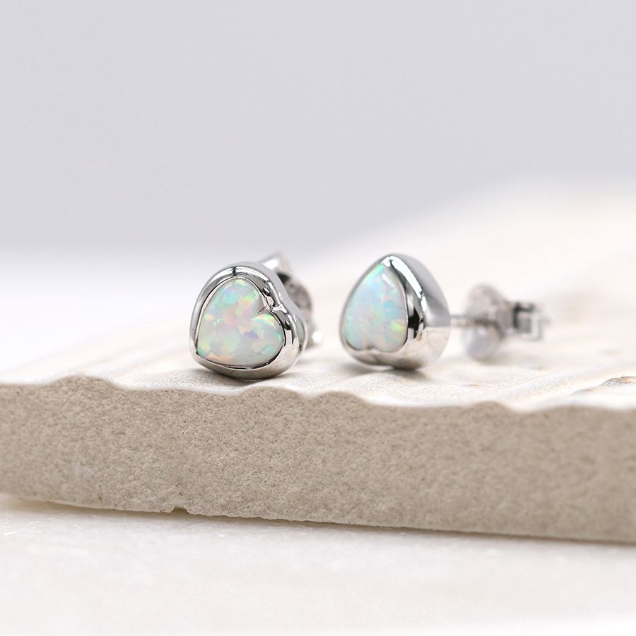 WHITE OPAL HEART STERLING SILVER EARRINGSWHITE OPAL HEART STERLING SILVER EARRINGS -NEW