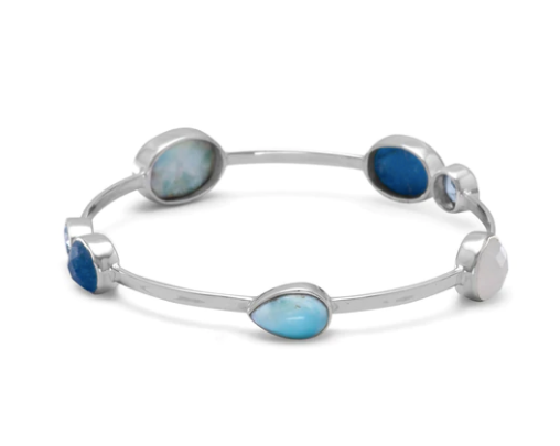 Cayo- Larimar and Topaz Gemstone Sterling Siver Bangle