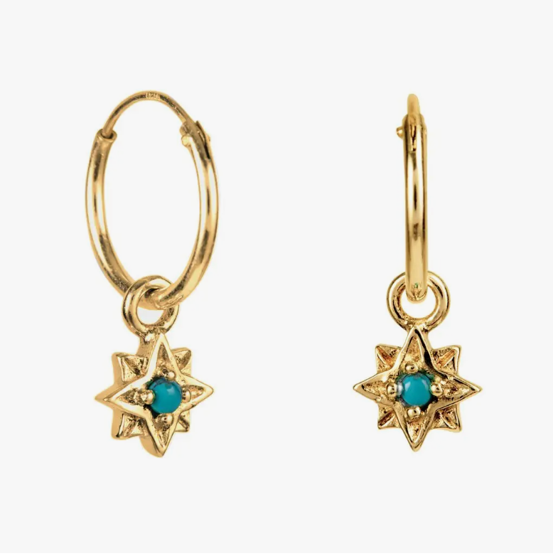 Guiding North Star Mini Hoop Earrings - Turquoise -Gold Vermeil Jewellery