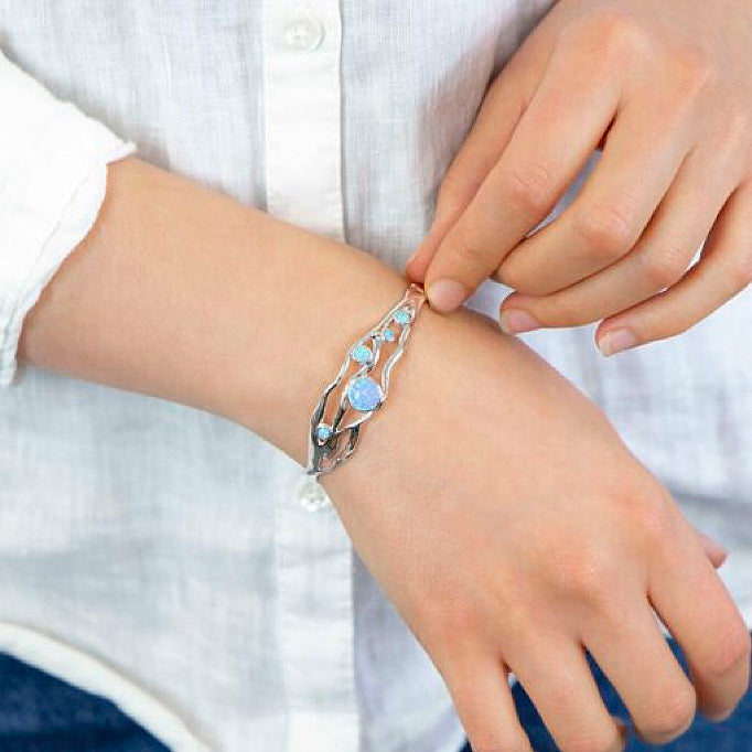 Zenia Blue Opal Sterling Silver Bracelet -Handmade silver Opal jewellery