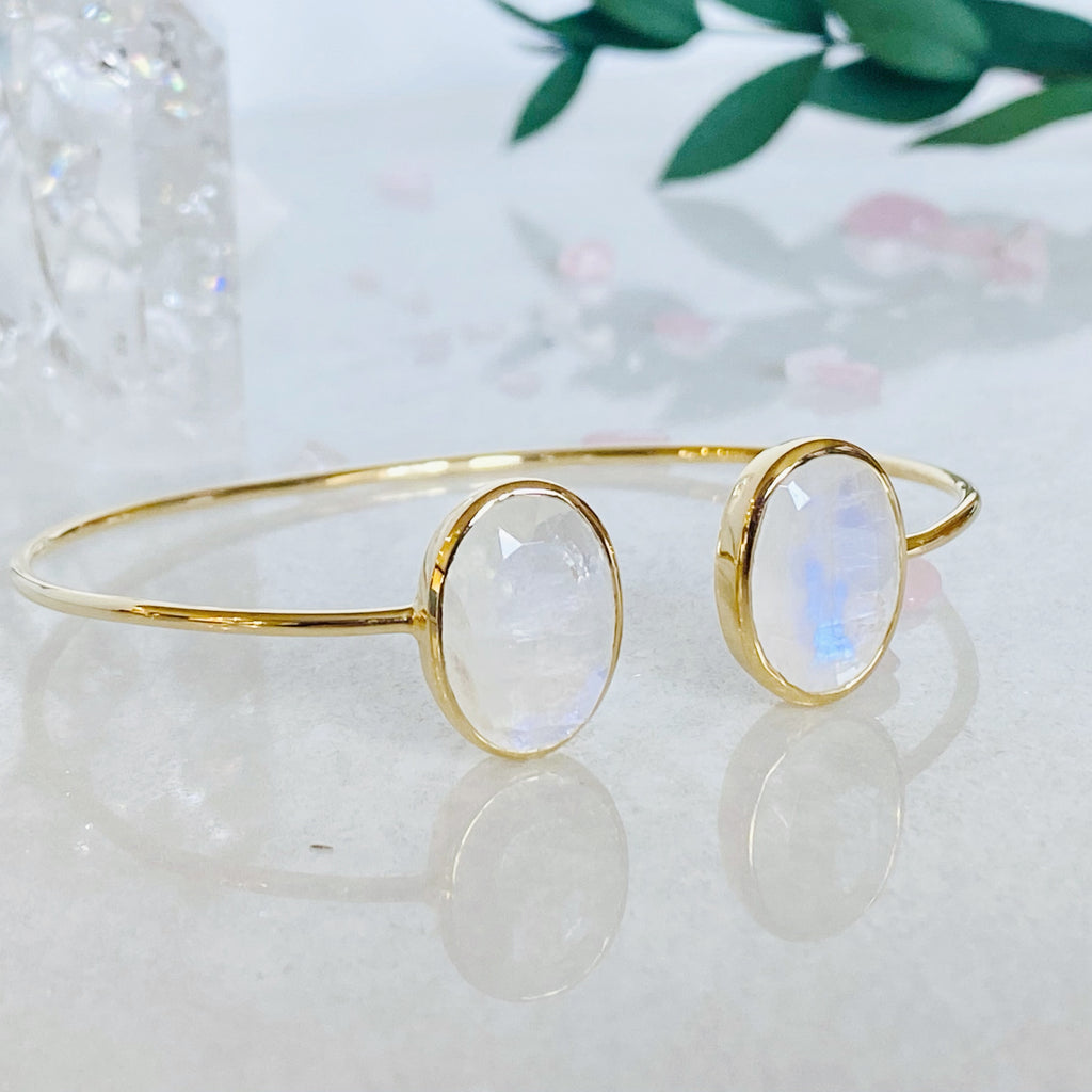 14K Gold Vermeil Rainbow Moonstone Cuff Bracelet