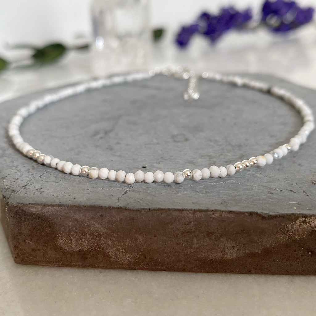White Howlite and Silver Gemstone Anklet | Gemstone Jewellery