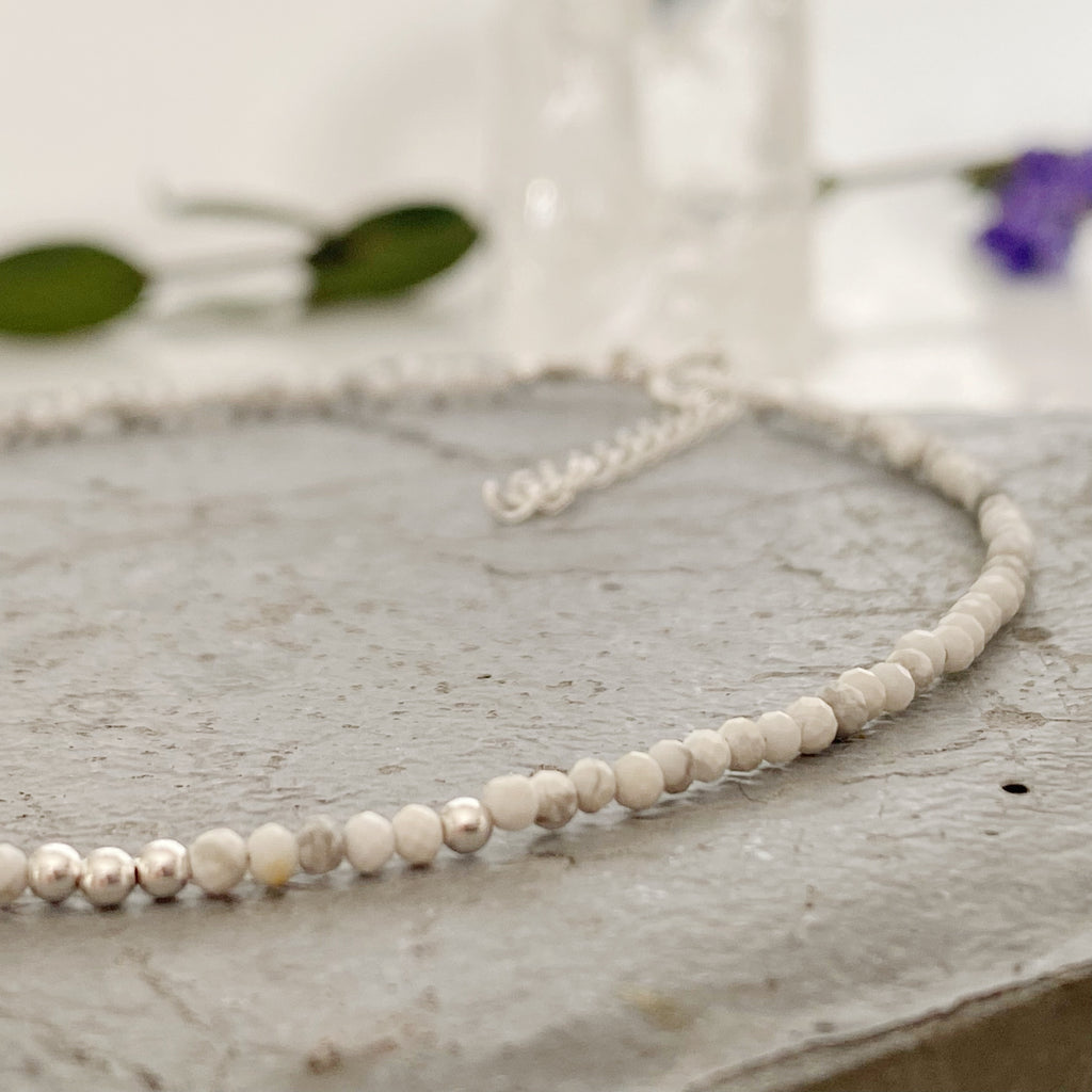 White Howlite and Silver Gemstone Anklet | Gemstone Jewellery