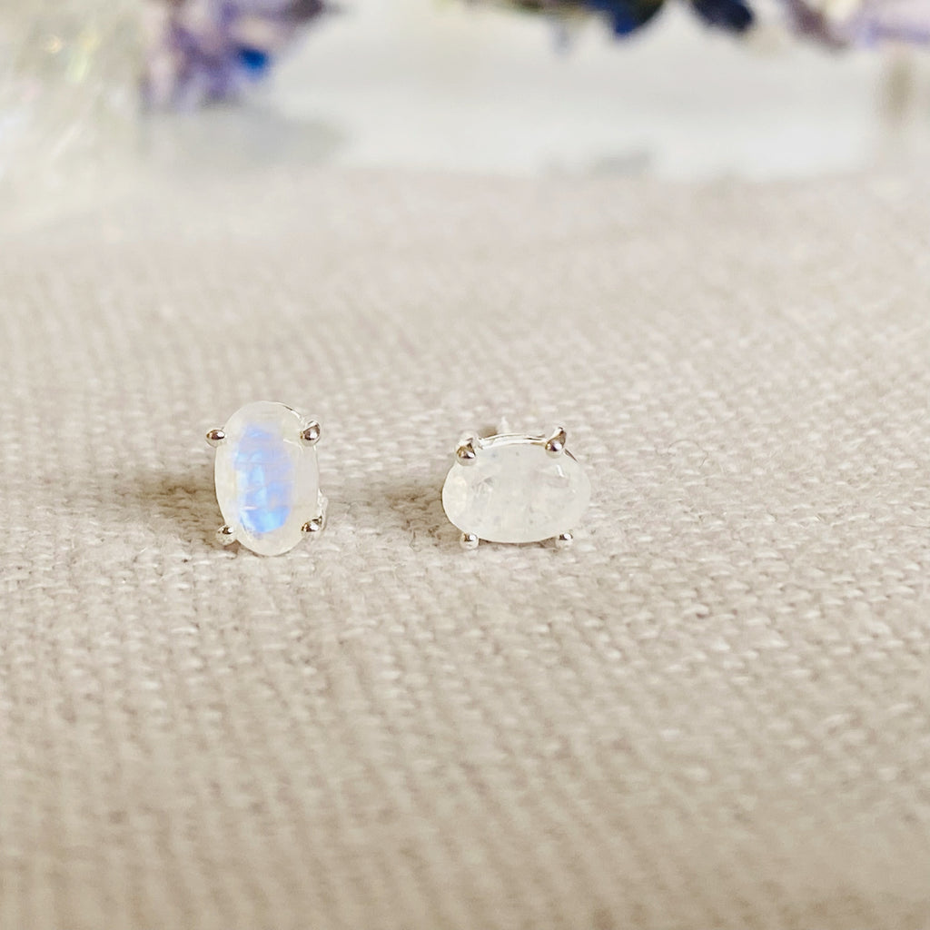 Rainbow Moonstone Sterling Silver Stud Earrings 
